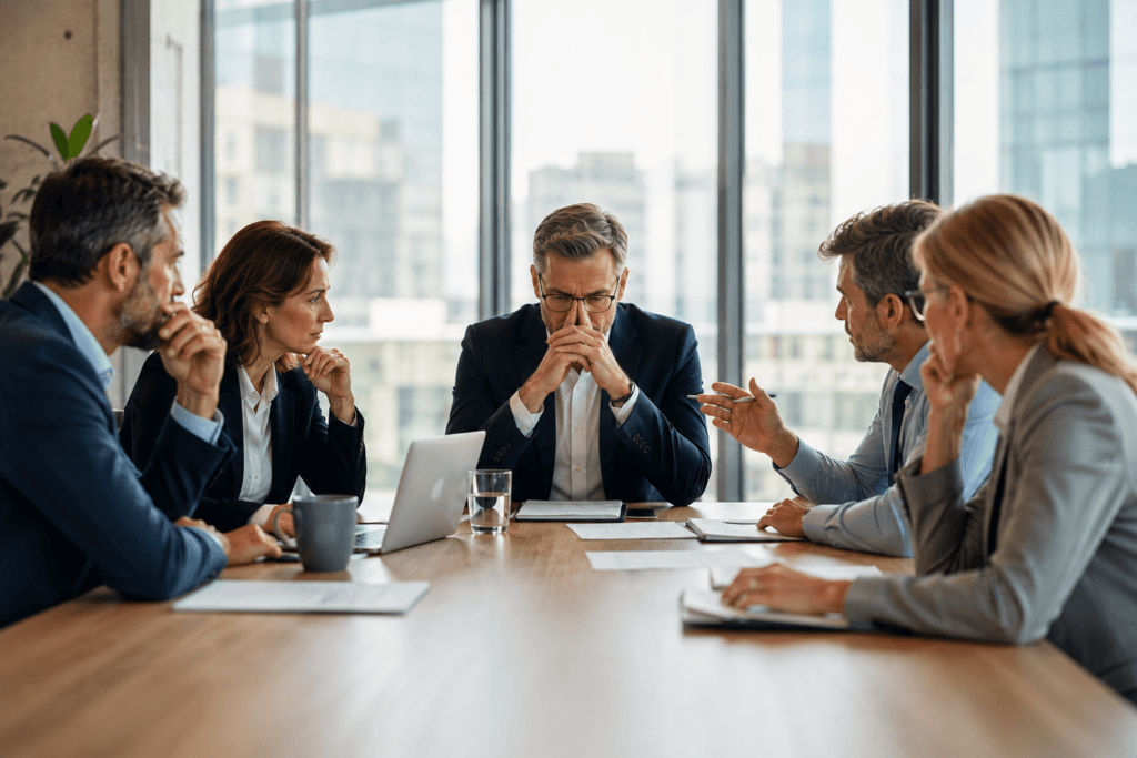 Comité de direction gérant la pression et le stress en entreprise, vers une performance durable
